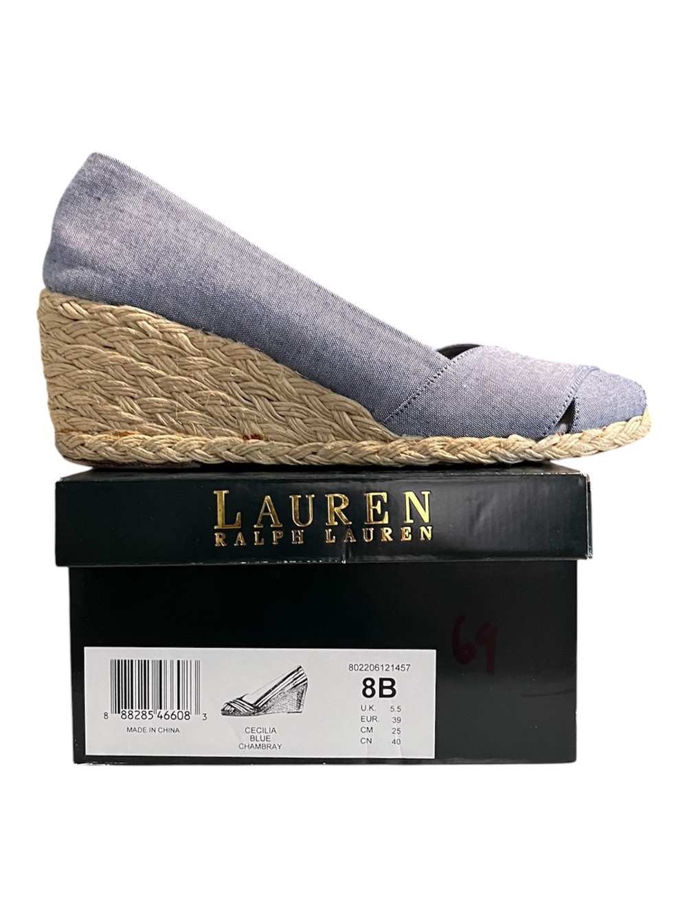 LRL Cecilia Blue Chambray Wedge Heel Size 8